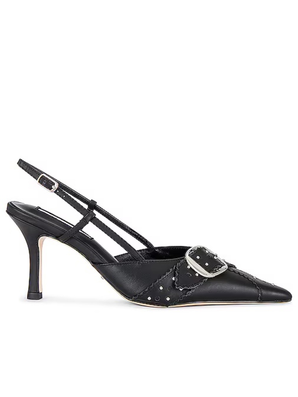 Tony Bianco Black Pointed Slingback Heels with Buckle Accent